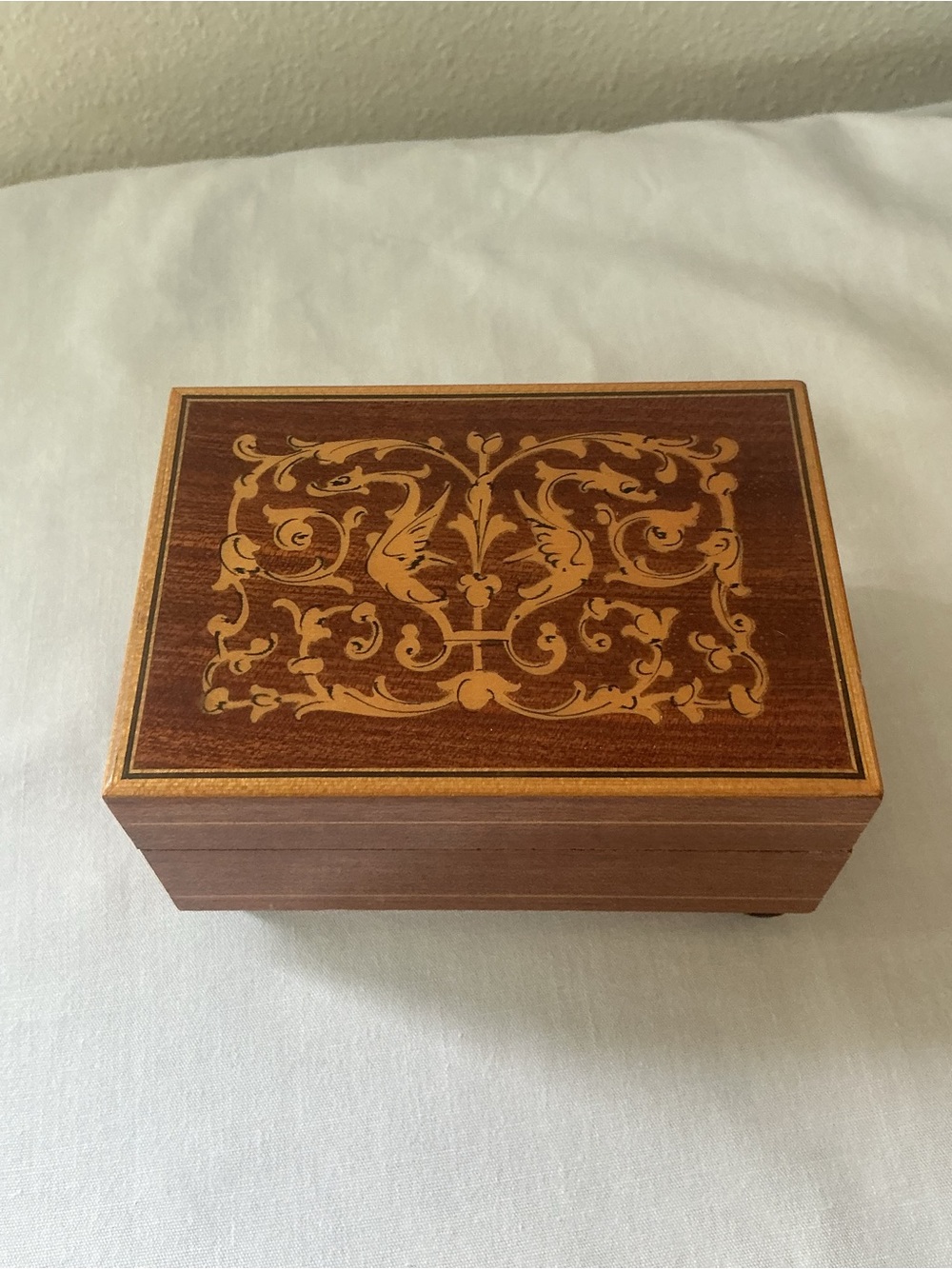 Vintage Italian Inlaid Wood Music Box Reuge Swiss Movement The Godfather Theme
